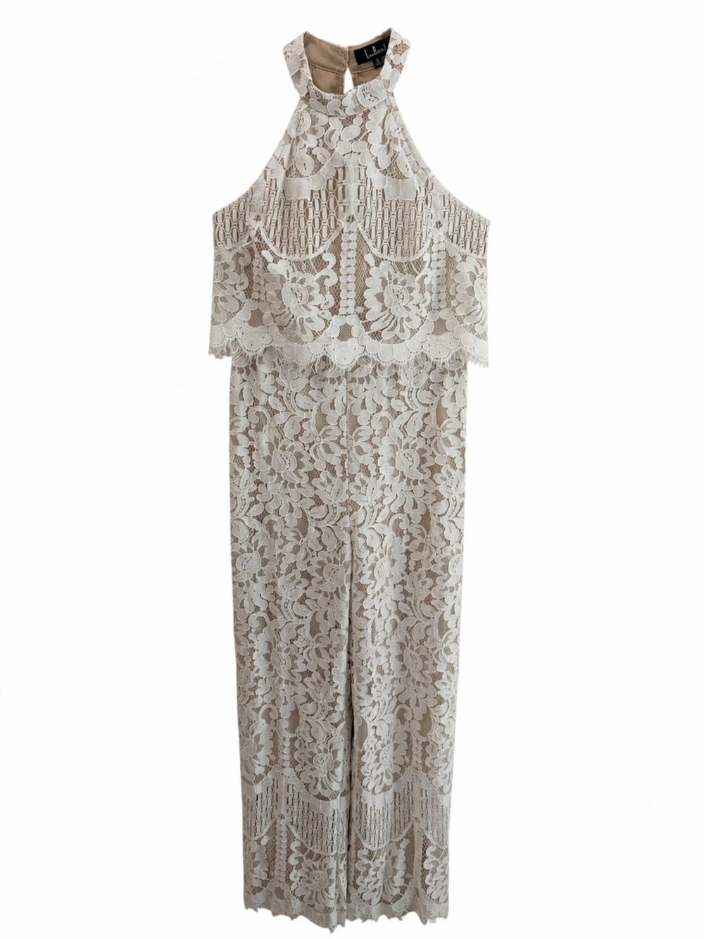 NWT Lulus Britney Western Wedding Boho Festival White Lace Halter Jumpsuit (M)